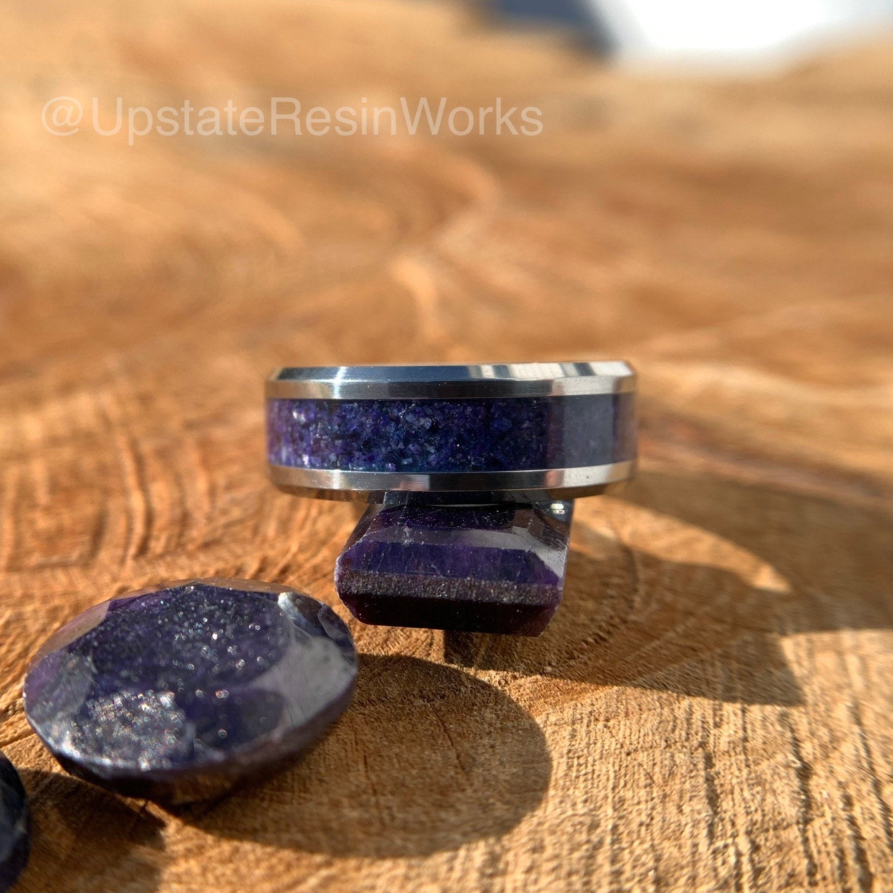 Genuine Sapphire ring, purple and blue sapphires, sapphire band