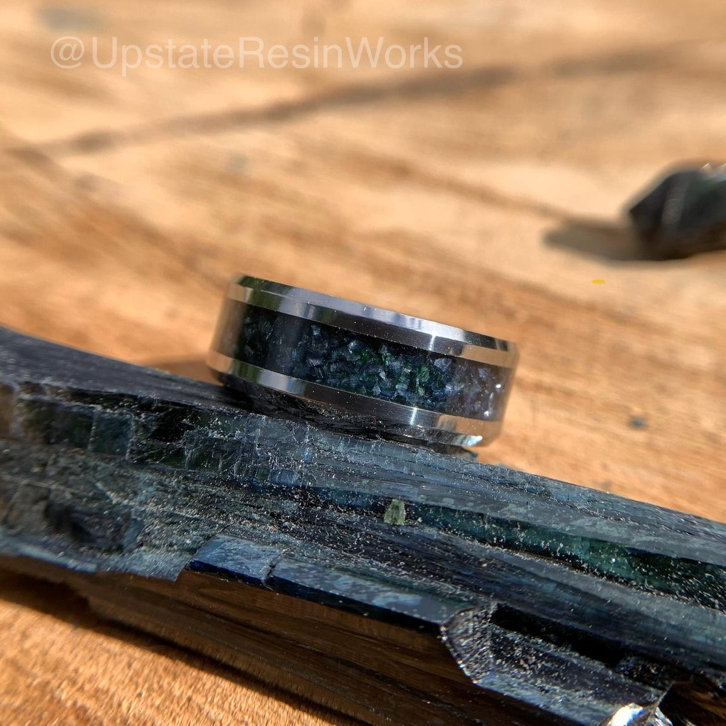 Genuine Vivianite Ring, Vivianite band, Whimsy Goth Ring, Whimsigoth Jewelry, Corpse Ring, crystal witchy ring, Womans or mens, Resin Ring
