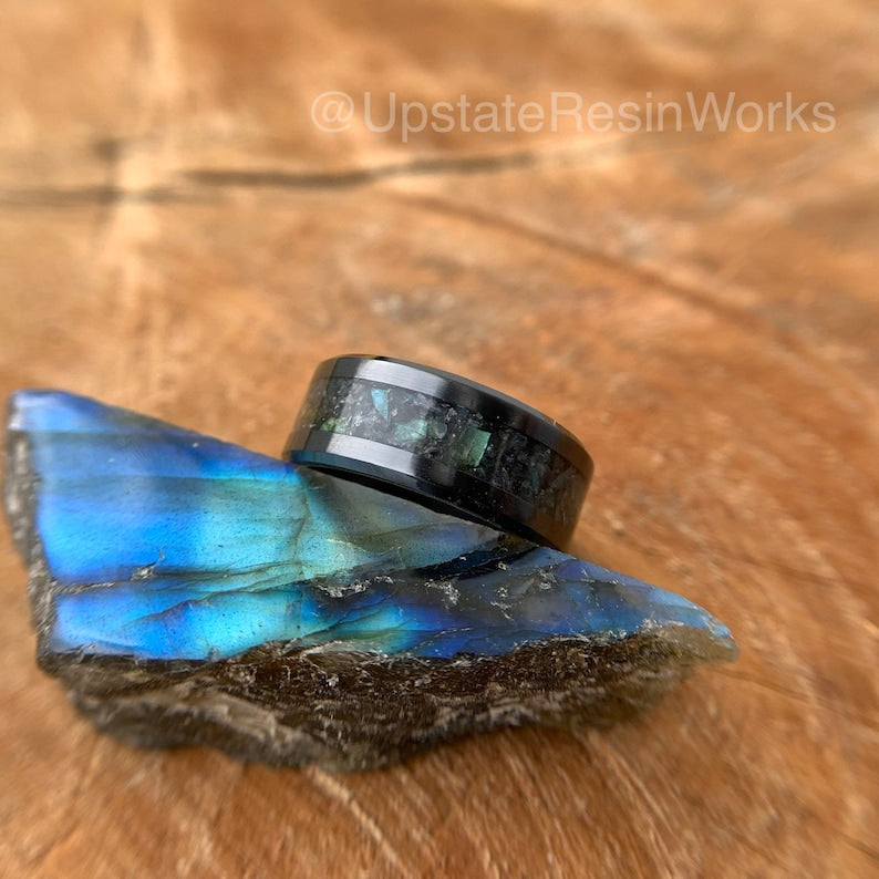 Real Labradorite Band, Labradorite Ring, Feldspar Band, gemstone rings, vow renewal, Crystals, wedding band, engagement band, promise band - Upstate Resin Works LLC