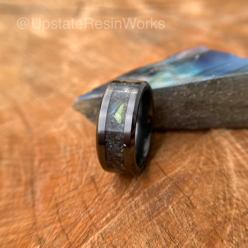 Real Labradorite Band, Labradorite Ring, Feldspar Band, gemstone rings, vow renewal, Crystals, wedding band, engagement band, promise band - Upstate Resin Works LLC