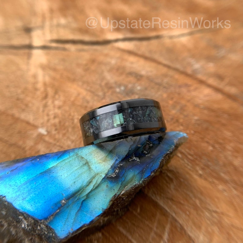 Real Labradorite Band, Labradorite Ring, Feldspar Band, gemstone rings, vow renewal, Crystals, wedding band, engagement band, promise band - Upstate Resin Works LLC