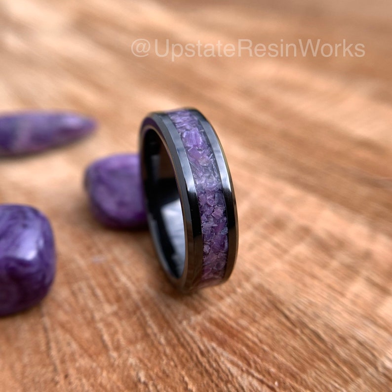 Charoite ring, Charoite band, purple gemstone ring, gemstone rings, mens ring, womans ring, wedding band, engagement ring, anniversary ring