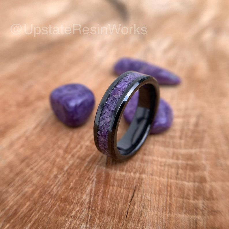 Charoite ring, Charoite band, purple gemstone ring, gemstone rings, mens ring, womans ring, wedding band, engagement ring, anniversary ring