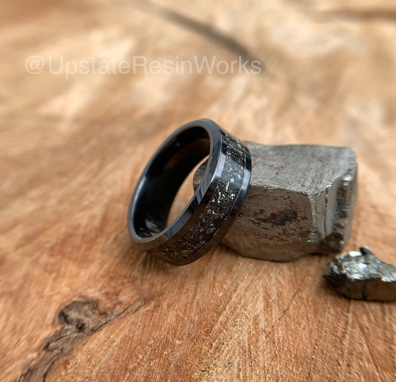 Real Pyrite band, Pyrite ring, Pyrite push gift, gemstone band, vow renewal, wedding band, engagement band, promise band, anniversary