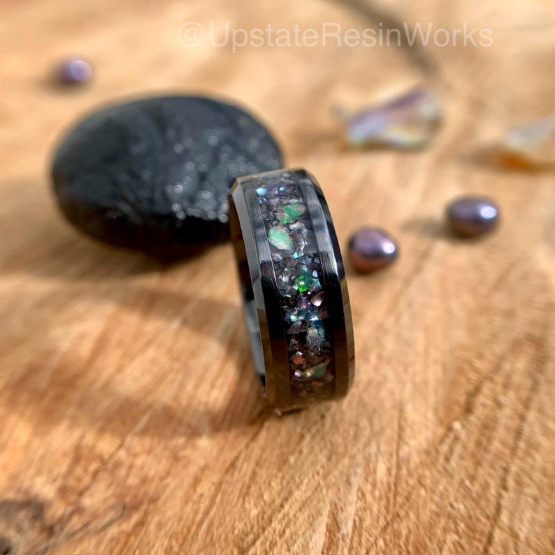 Genuine Black Pearl ring, Pearl and Opal Ring, Black pearl band, Peacock pearl ring, mens ring, womans ring, wedding ring, engagement ring