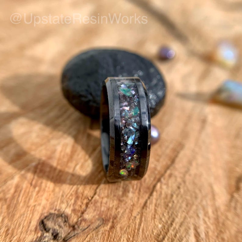 Genuine Black Pearl ring, Pearl and Opal Ring, Black pearl band, Peacock pearl ring, mens ring, womans ring, wedding ring, engagement ring