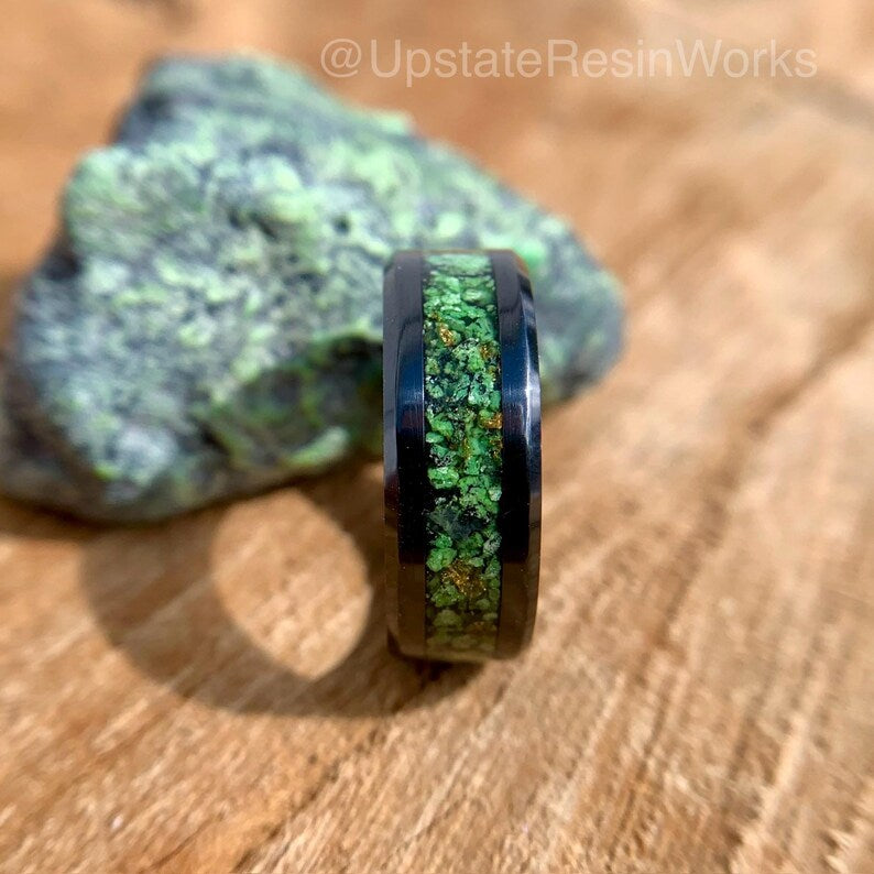 Genuine Green Turquoise ring, Gold and Turquoise Ring, green turquoise band, mens Turquoise ring, womans ring, wedding ring, engagement ring