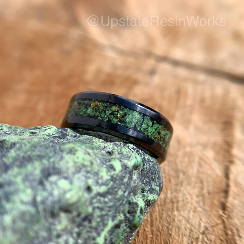 Genuine Green Turquoise ring, Gold and Turquoise Ring, green turquoise band, mens Turquoise ring, womans ring, wedding ring, engagement ring