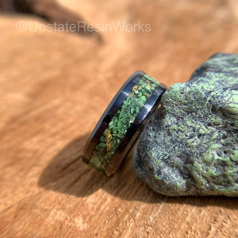 Genuine Green Turquoise ring, Gold and Turquoise Ring, green turquoise band, mens Turquoise ring, womans ring, wedding ring, engagement ring