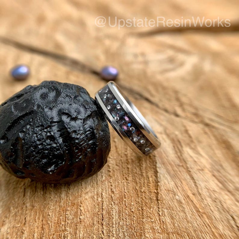 Real Black Pearl Band, Pearl and Moissanite Band, Peacock pearl Band, Black pearl ring, Birthstone ring, wedding band, engagement band,