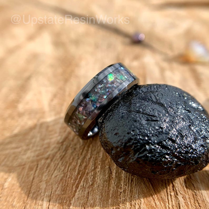 Genuine Black Pearl ring, Pearl and Opal Ring, Black pearl band, Peacock pearl ring, mens ring, womans ring, wedding ring, engagement ring