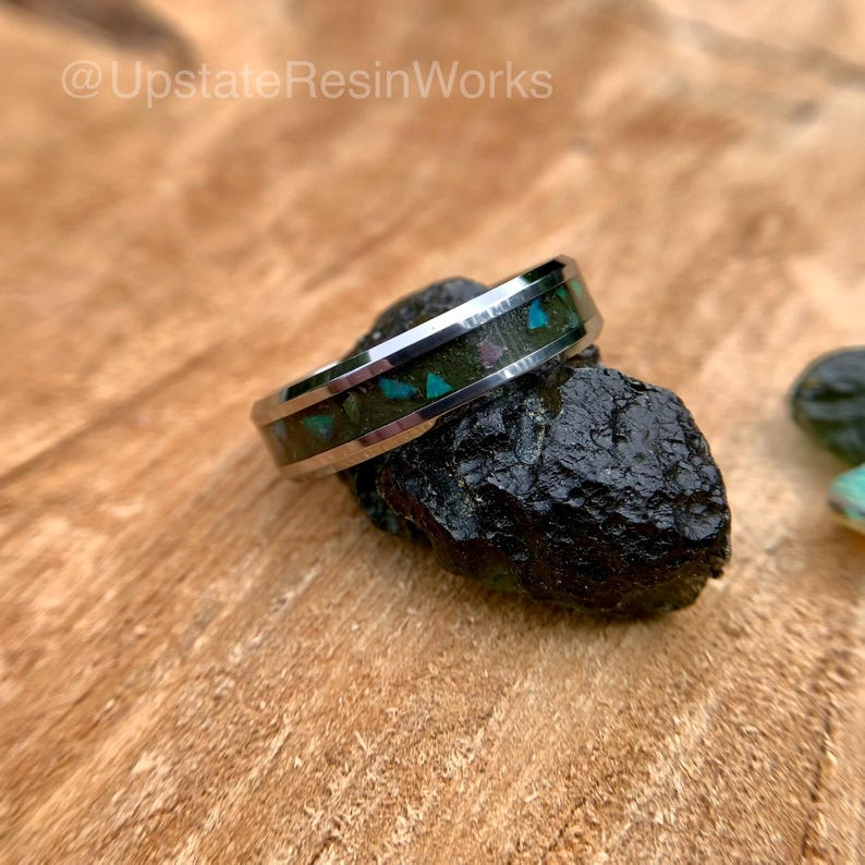 Real Moldavite ring, Opal and Moldavite ring, Tektite band, Birthstone ring, Gemstone ring, wedding band, engagement ring, promise band