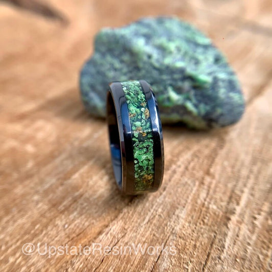 Genuine Green Turquoise ring, Gold and Turquoise Ring, green turquoise band, mens Turquoise ring, womans ring, wedding ring, engagement ring