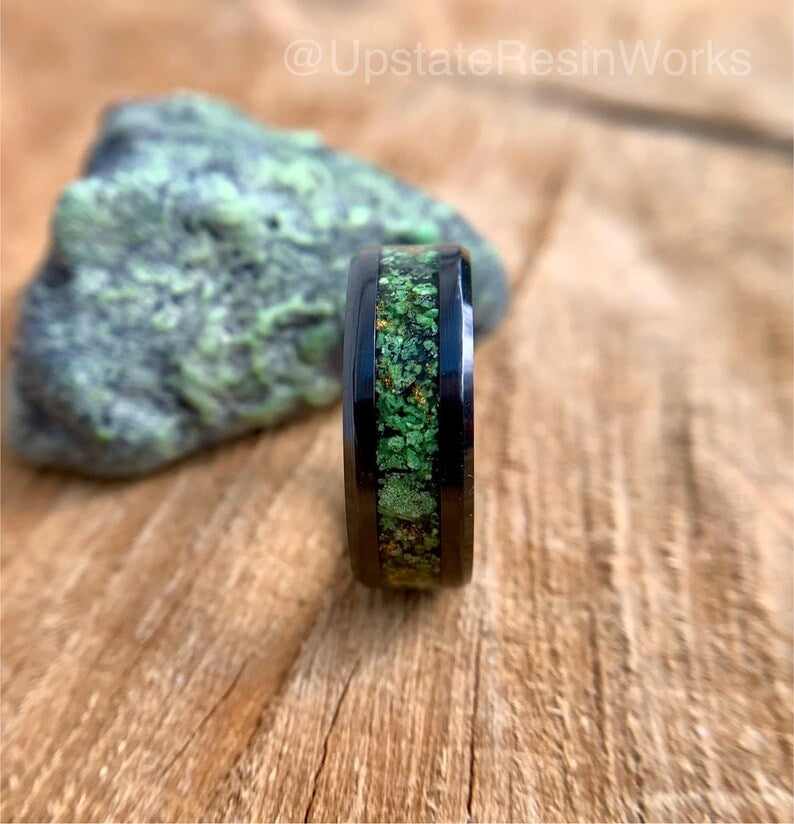 Genuine Green Turquoise ring, Gold and Turquoise Ring, green turquoise band, mens Turquoise ring, womans ring, wedding ring, engagement ring