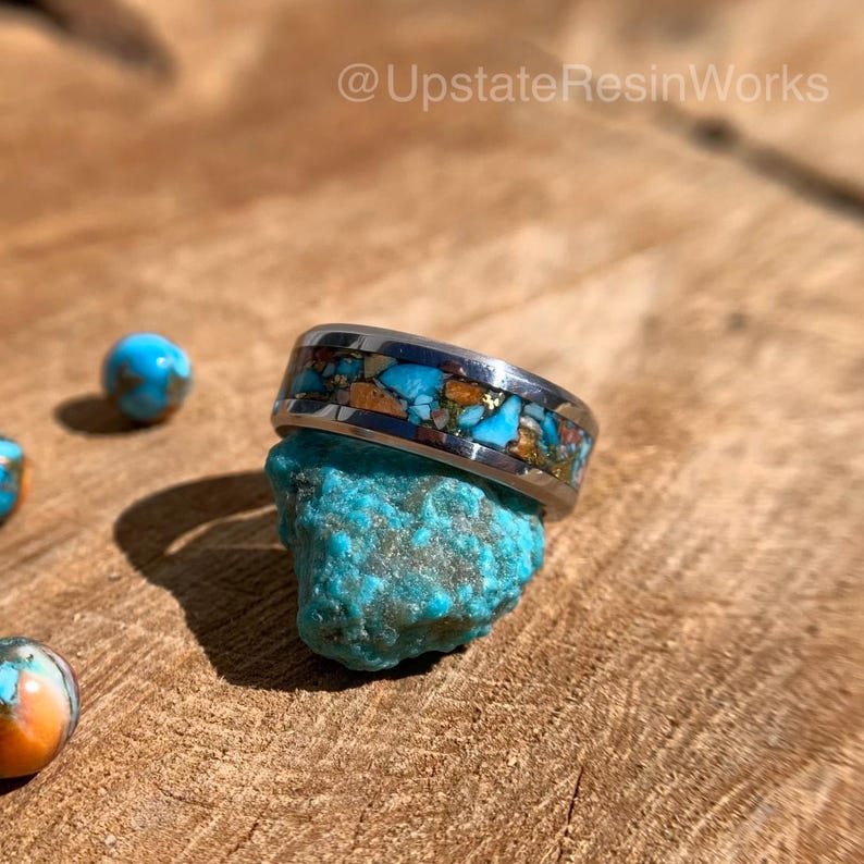 Genuine Copper Spiny Oyster ring, Turquoise Spiny Oyster, Tungsten ring, gemstone ring, mens ring womans ring, wedding ring, engagement ring
