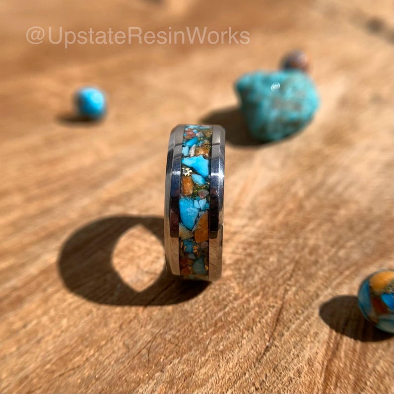 Genuine Copper Spiny Oyster ring, Turquoise Spiny Oyster, Tungsten ring, gemstone ring, mens ring womans ring, wedding ring, engagement ring