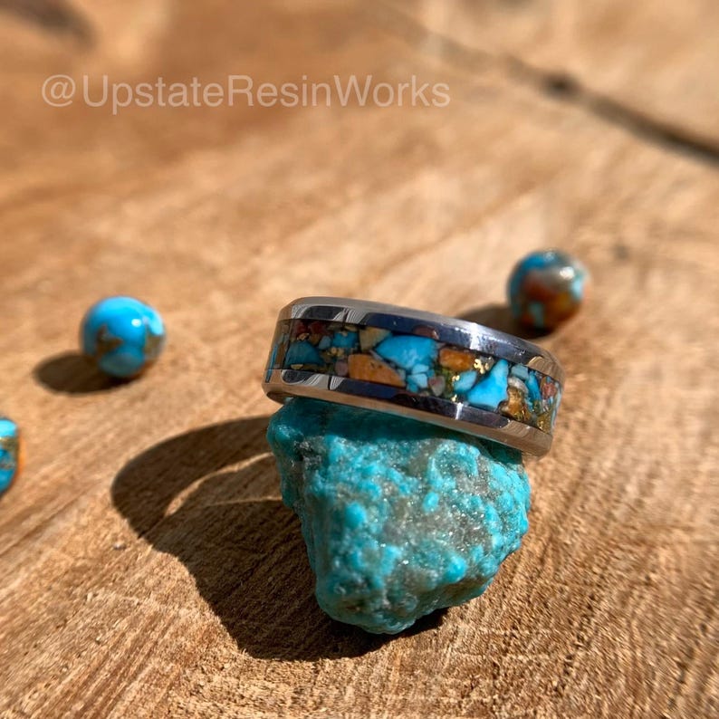Genuine Copper Spiny Oyster ring, Turquoise Spiny Oyster, Tungsten ring, gemstone ring, mens ring womans ring, wedding ring, engagement ring