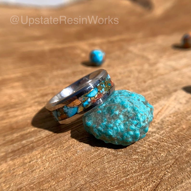 Genuine Copper Spiny Oyster ring, Turquoise Spiny Oyster, Tungsten ring, gemstone ring, mens ring womans ring, wedding ring, engagement ring