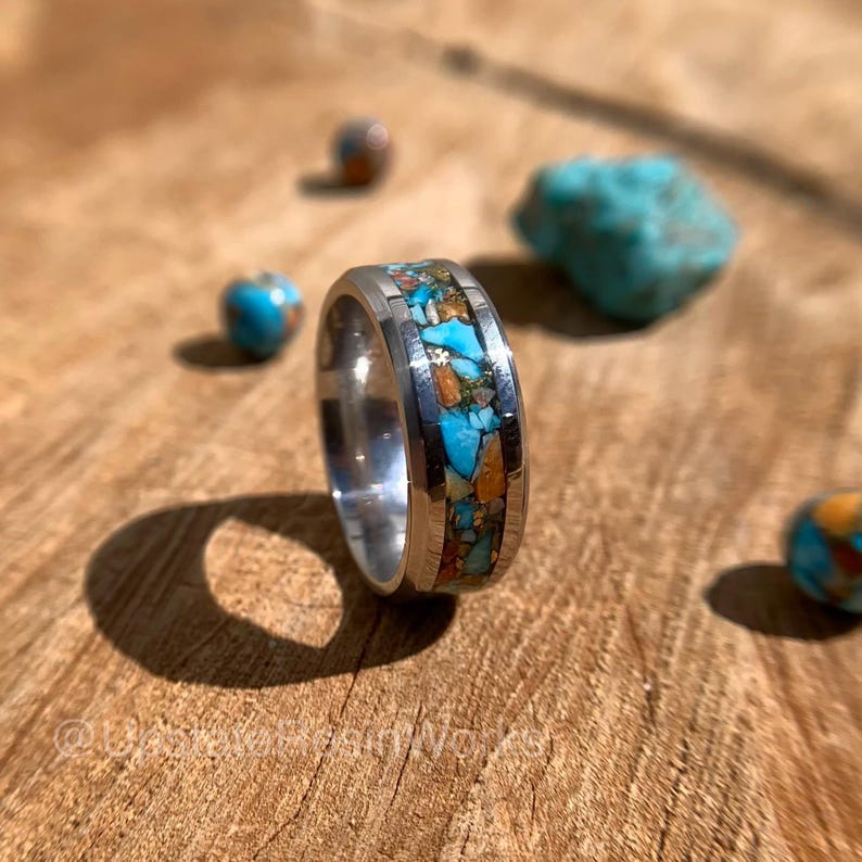 Genuine Copper Spiny Oyster ring, Turquoise Spiny Oyster, Tungsten ring, gemstone ring, mens ring womans ring, wedding ring, engagement ring