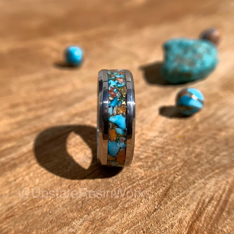 Genuine Copper Spiny Oyster ring, Turquoise Spiny Oyster, Tungsten ring, gemstone ring, mens ring womans ring, wedding ring, engagement ring