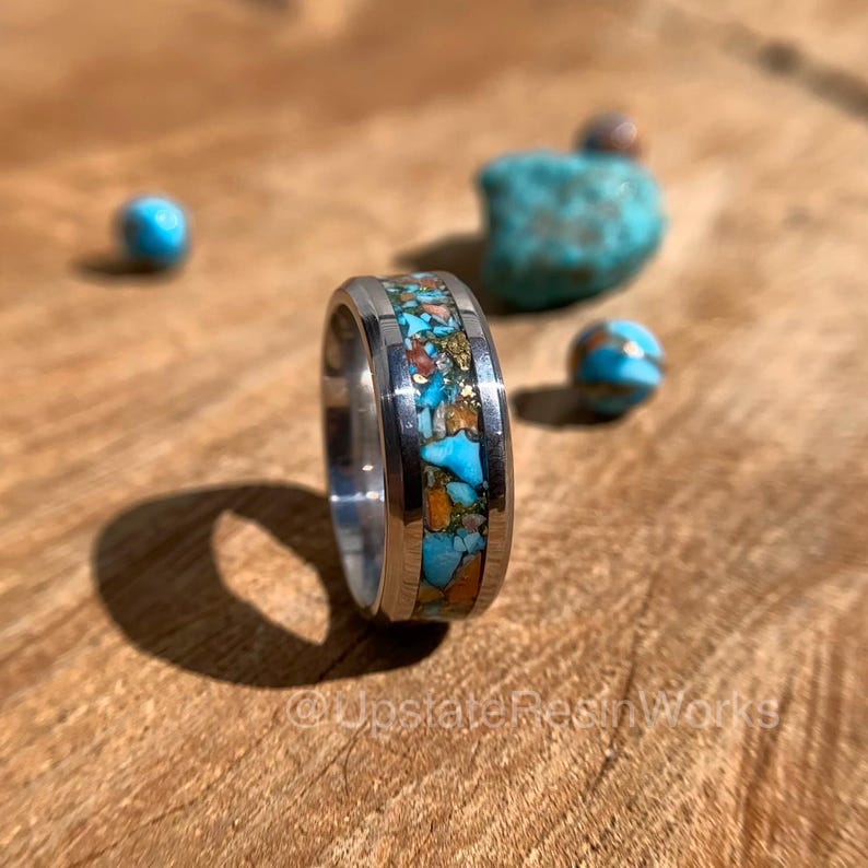 Genuine Copper Spiny Oyster ring, Turquoise Spiny Oyster, Tungsten ring, gemstone ring, mens ring womans ring, wedding ring, engagement ring