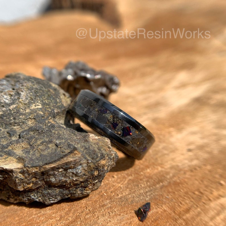 Fossil T-Rex ring, Tyrannosaurs ring, Extinction Ring, Fossil and Meteorite Ring, mens ring, womans ring, wedding ring, engagement ring