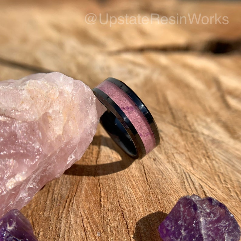 Rose Quartz and Amethyst ring, Rose Quartz crystal band, gemstone band, wedding band, engagement band, vow renewal band, promise band