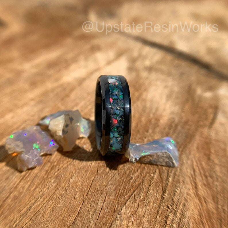 Welo Opal ring, Opal Band, Ethiopian opal ring, gemstone ring, wedding ring, engagement band, promise ring, for him for her, 6mm, 8mm