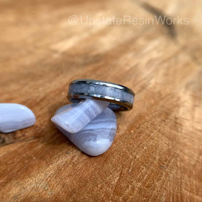 Blue Agate Band, Blue Agate Ring, Blue banded Agate Band, gemstone rings, vow renewal, wedding band, engagement band, promise band