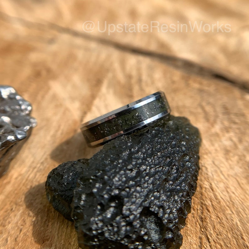 Genuine Moldavite ring, Meteorite dust ring, moldavite band, tektite ring, mens ring, womans ring, moldavite wedding ring, engagement ring