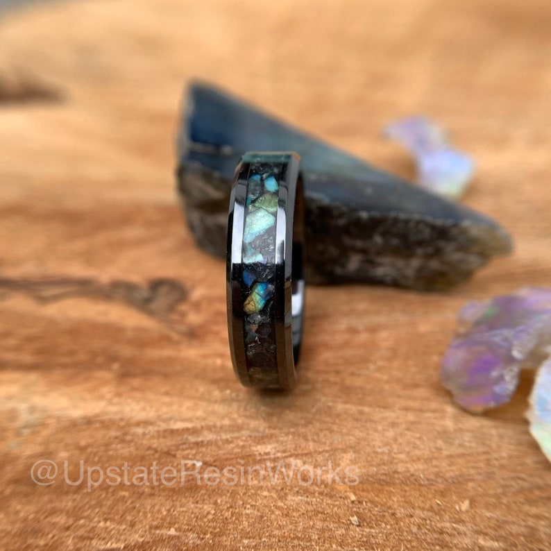 Labradorite Band, Opal and Labradorite, Labradorite Ring, Feldspar Band, Promise band, vow renewal, Crystals, wedding band, engagement band