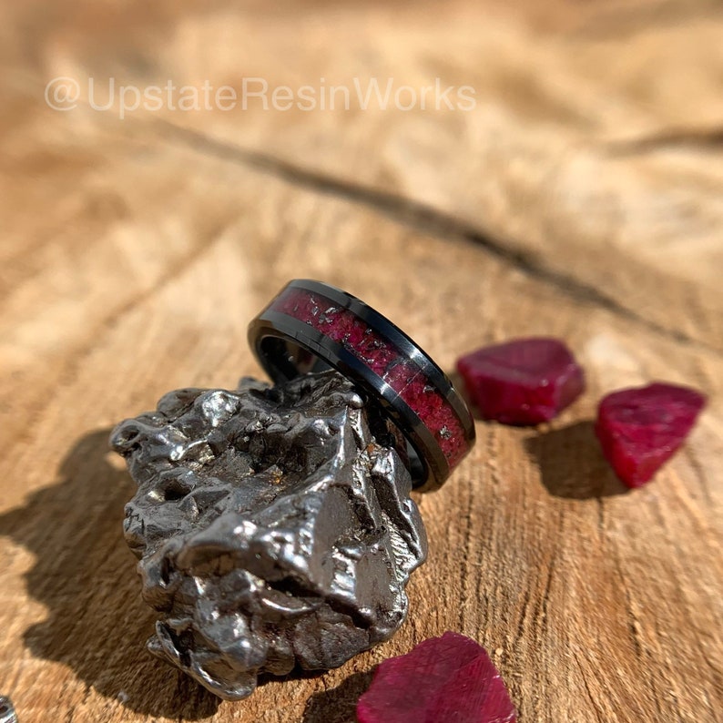 Genuine Ruby ring, Meteorite dust, crystal, Ruby band, wedding ring, promise ring, Anniversary ring, for him, for her, engagement ring