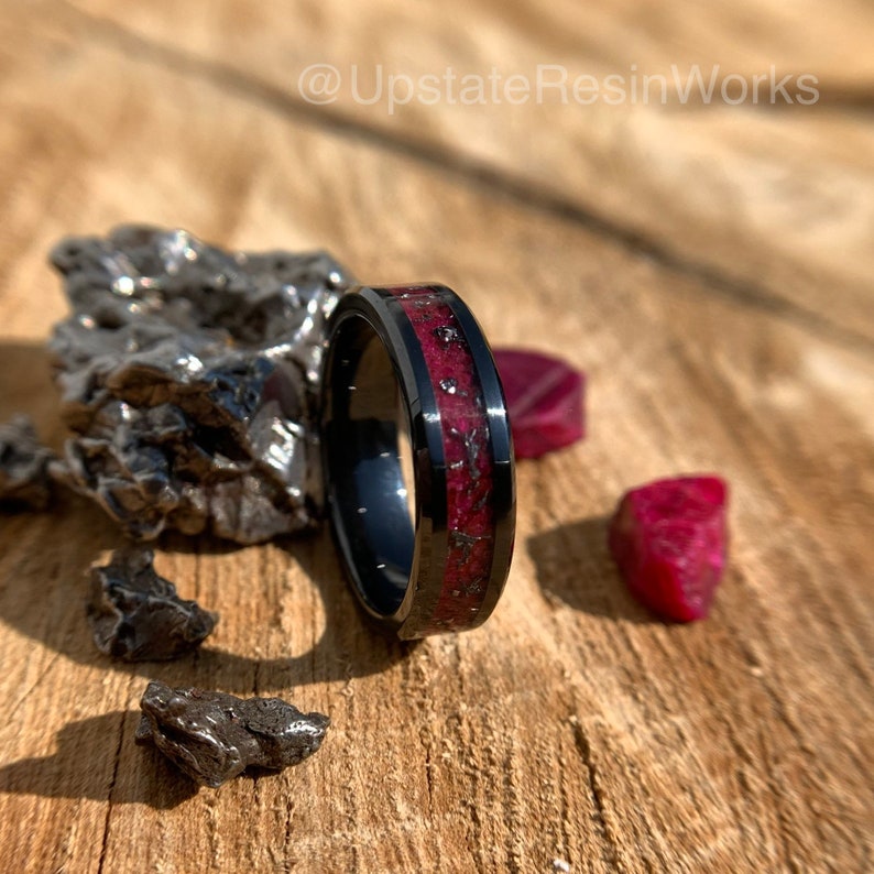 Genuine Ruby ring, Meteorite dust, crystal, Ruby band, wedding ring, promise ring, Anniversary ring, for him, for her, engagement ring