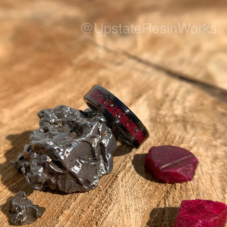 Genuine Ruby ring, Meteorite dust, crystal, Ruby band, wedding ring, promise ring, Anniversary ring, for him, for her, engagement ring