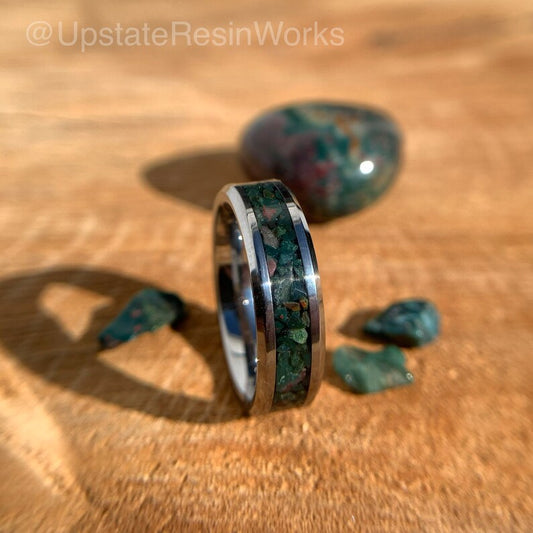 Bloodstone ring, Bloodstone band, Birthstone ring, gemstone rings, mens ring, womans ring, wedding ring, engagement ring, anniversary ring