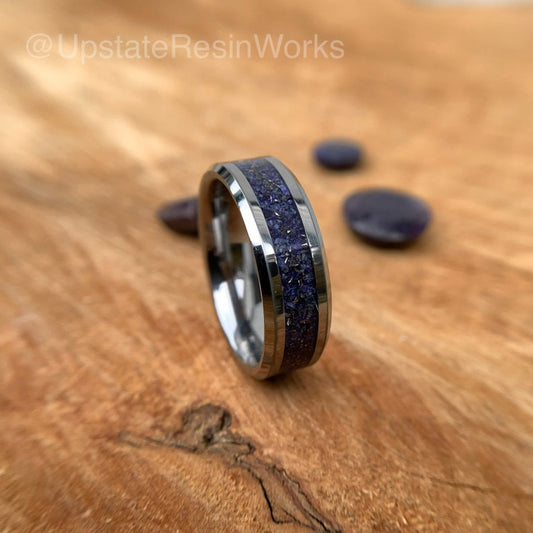 Sapphire ring, meteorite dust, blue and purple sapphire, sapphire band, gemstone ring, mens ring, womans ring, wedding ring, engagement ring