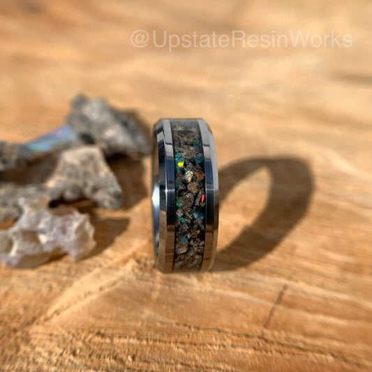 Lightning Glass band, Chunks of Fulgurite band, opal ring, fossilized lightning band, wedding band, engagement band, anniversary band