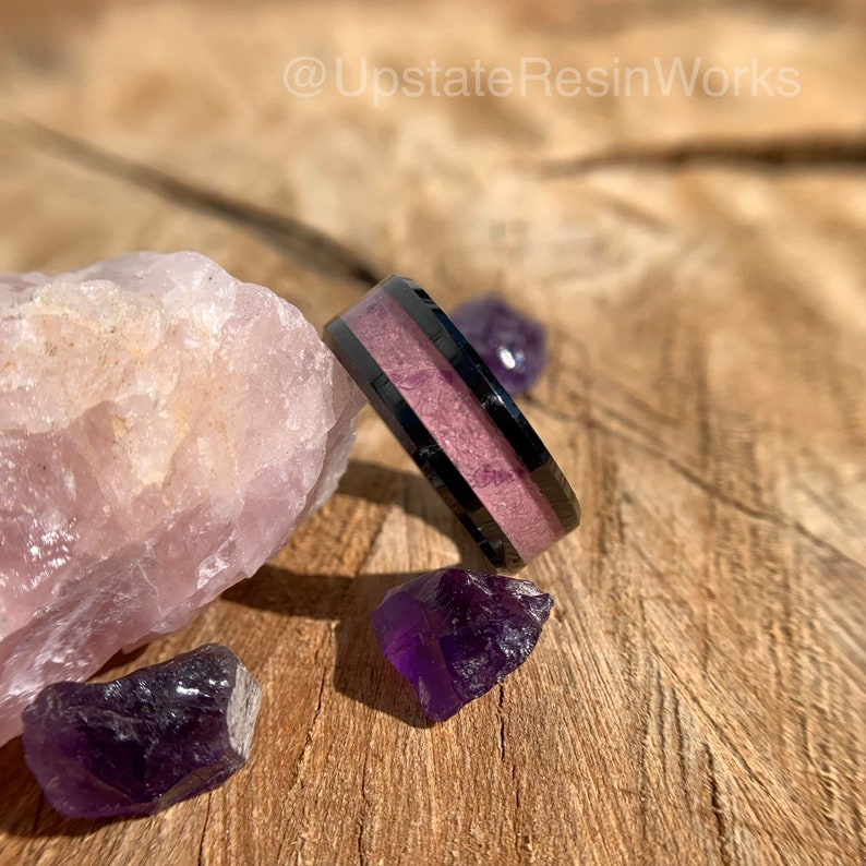 Rose Quartz and Amethyst ring, Rose Quartz crystal band, gemstone band, wedding band, engagement band, vow renewal band, promise band