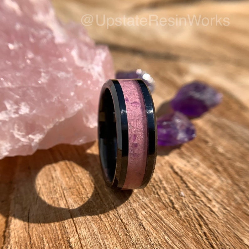 Rose Quartz and Amethyst ring, Rose Quartz crystal band, gemstone band, wedding band, engagement band, vow renewal band, promise band