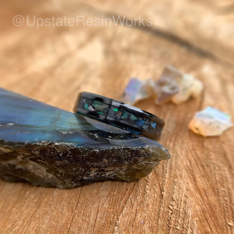 Labradorite Band, Opal and Labradorite, Labradorite Ring, Feldspar Band, Promise band, vow renewal, Crystals, wedding band, engagement band