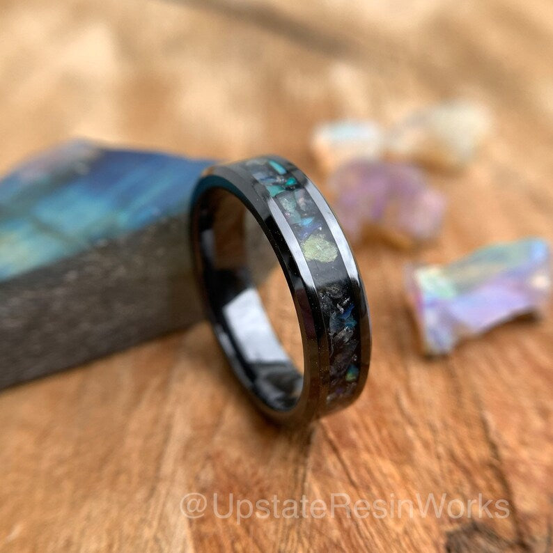 Labradorite Band, Opal and Labradorite, Labradorite Ring, Feldspar Band, Promise band, vow renewal, Crystals, wedding band, engagement band