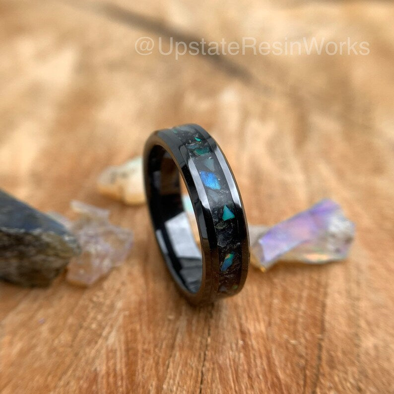 Labradorite Band, Opal and Labradorite, Labradorite Ring, Feldspar Band, Promise band, vow renewal, Crystals, wedding band, engagement band