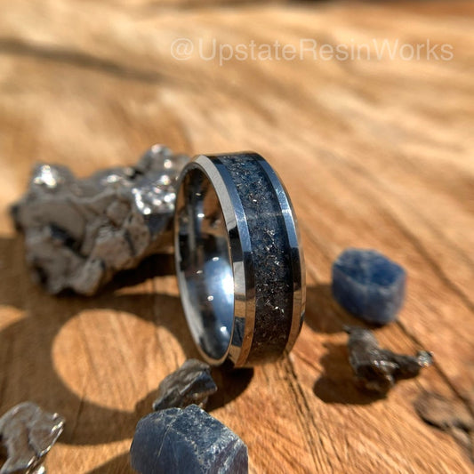 Genuine Sapphire ring, meteorite dust, ceylon blue sapphires, cerulean, gemstone rings, mens ring womans ring, wedding band, engagement ring