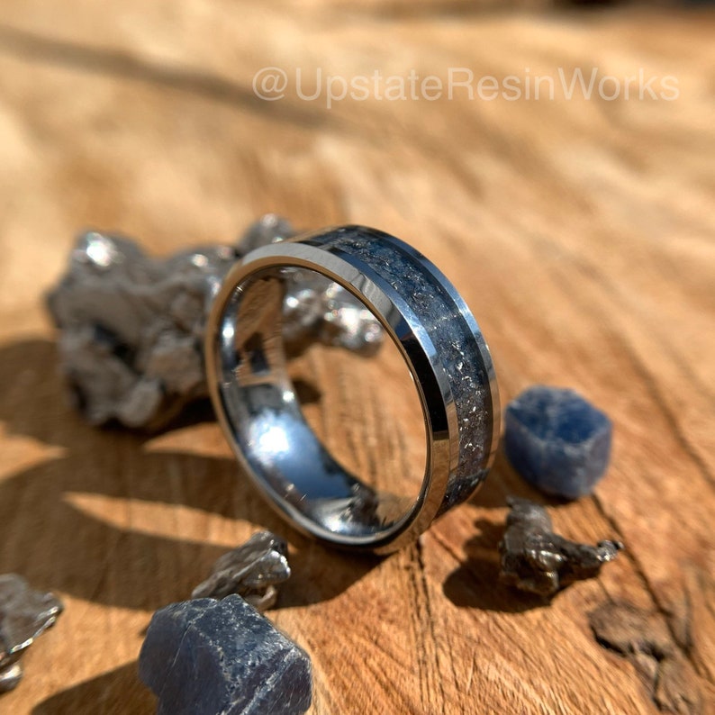 Genuine Sapphire ring, meteorite dust, ceylon blue sapphires, cerulean –  Upstate Resin Works LLC