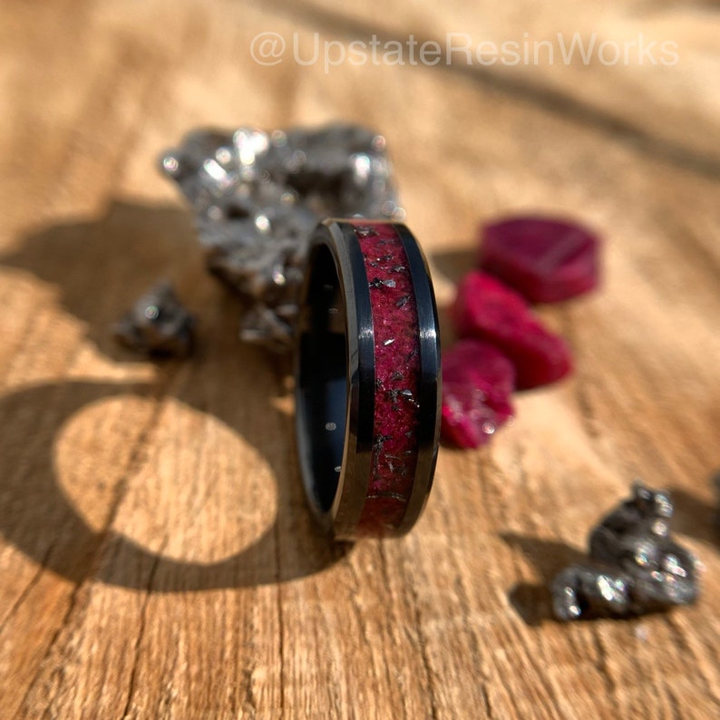 Genuine Ruby ring, Meteorite dust, crystal, Ruby band, wedding ring, promise ring, Anniversary ring, for him, for her, engagement ring