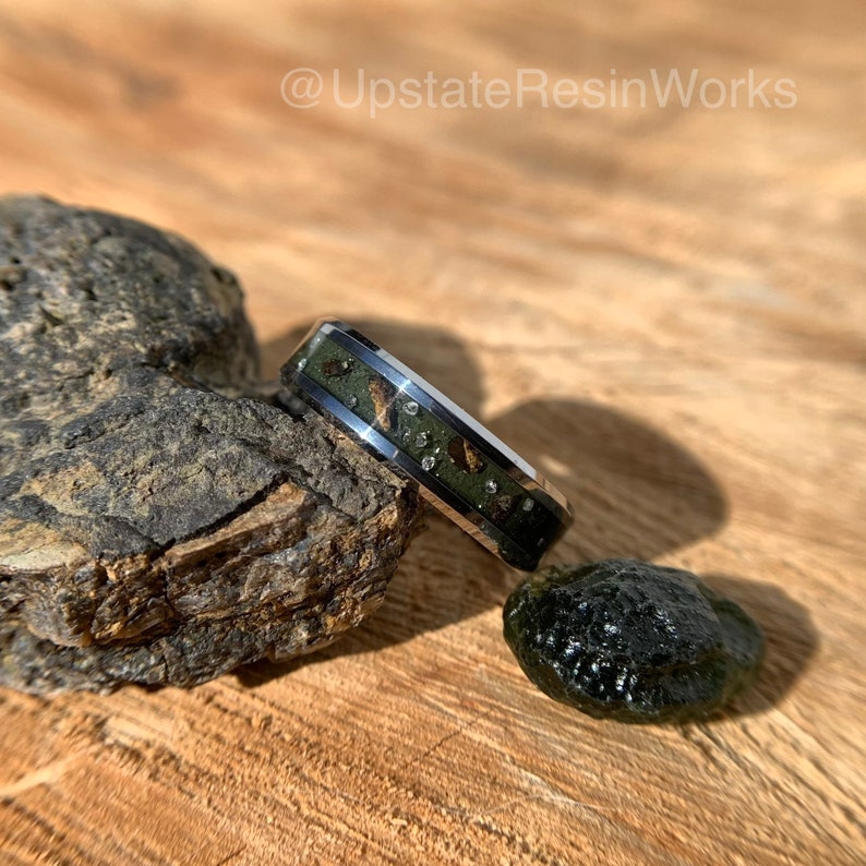 Moldavite ring, diamond T-Rex, moldavite band, Tektite ring, Tyrannosaurus ring, Fossil ring, renewal, wedding ring, engagement ring