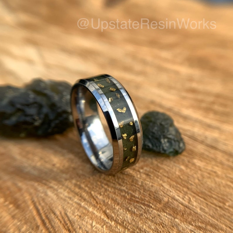 Moldavite ring, Moldavite and gold nugget ring, Moldavite band, tektite ring, rings, mens ring, womans ring, wedding ring, engagement ring