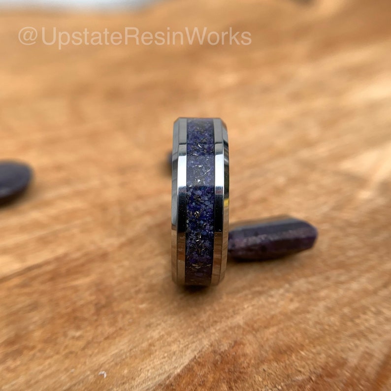 Sapphire ring, meteorite dust, blue and purple sapphire, sapphire band, gemstone ring, mens ring, womans ring, wedding ring, engagement ring