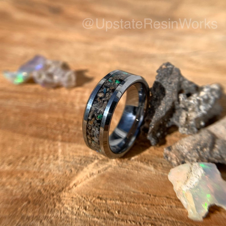 Lightning Glass band, Chunks of Fulgurite band, opal ring, fossilized lightning band, wedding band, engagement band, anniversary band