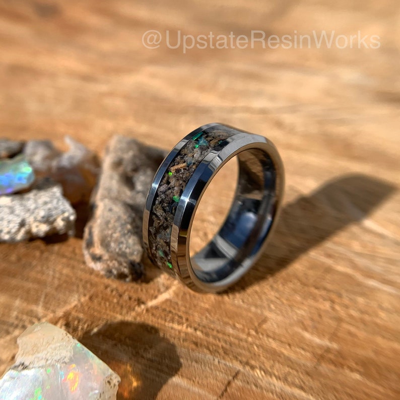 Lightning Glass band, Chunks of Fulgurite band, opal ring, fossilized lightning band, wedding band, engagement band, anniversary band